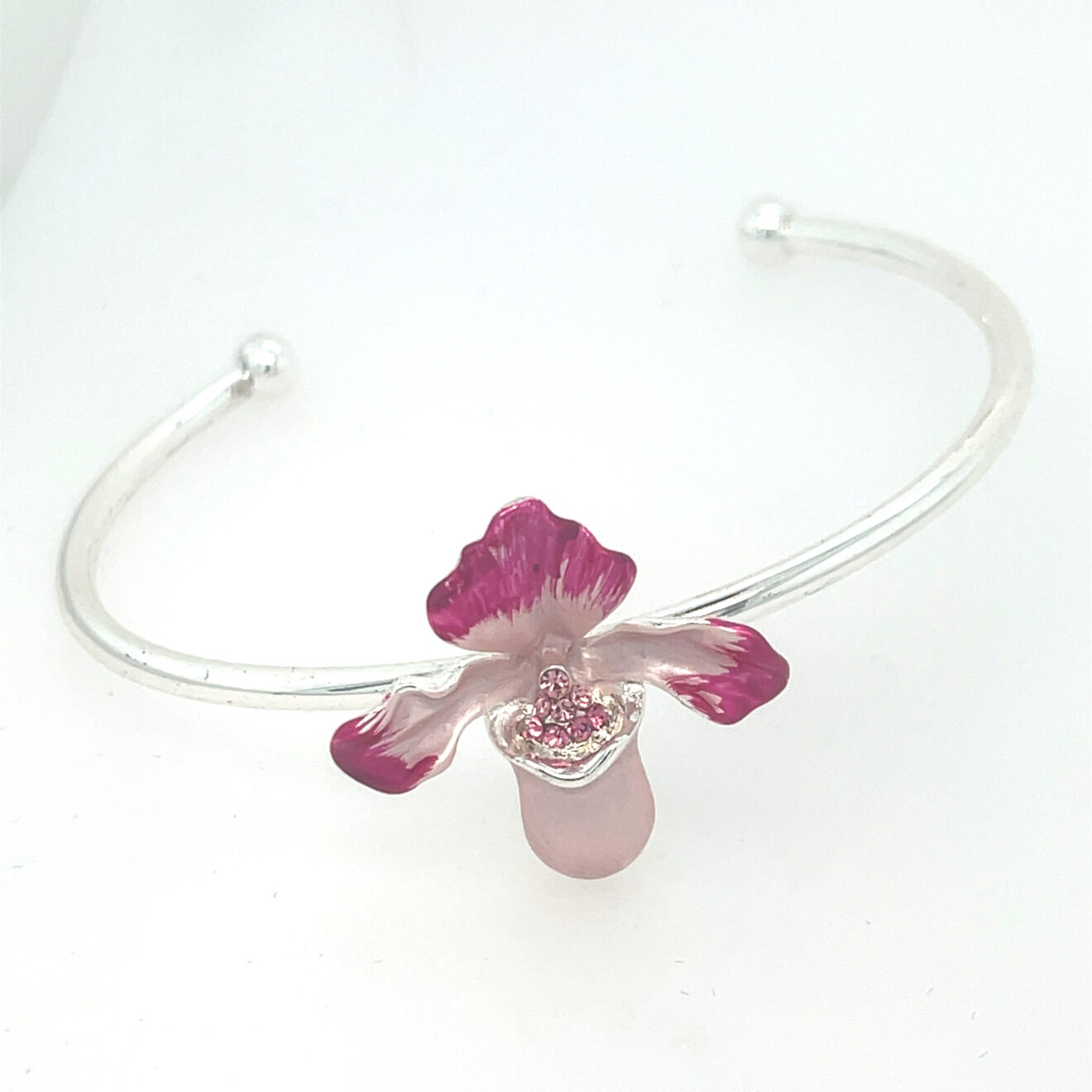 Bracelet rhodié orchidée Sabot de Vénus rose