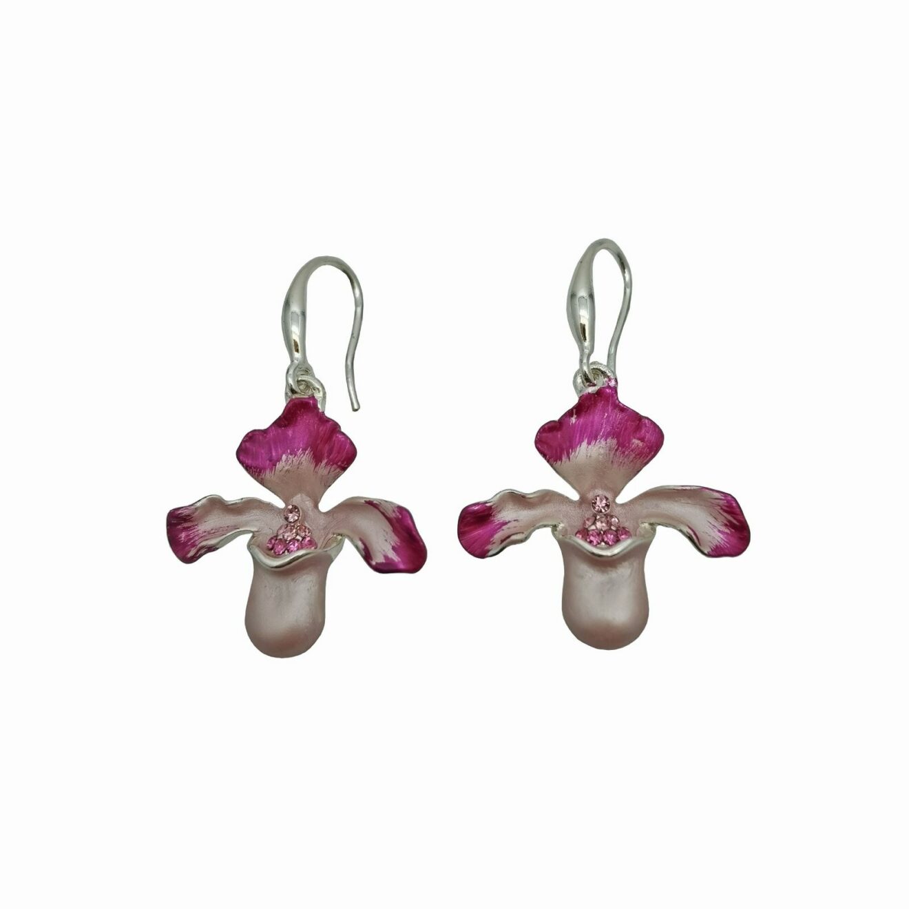 Boucles d'oreilles rhodié orchidée Sabot de Vénus rose